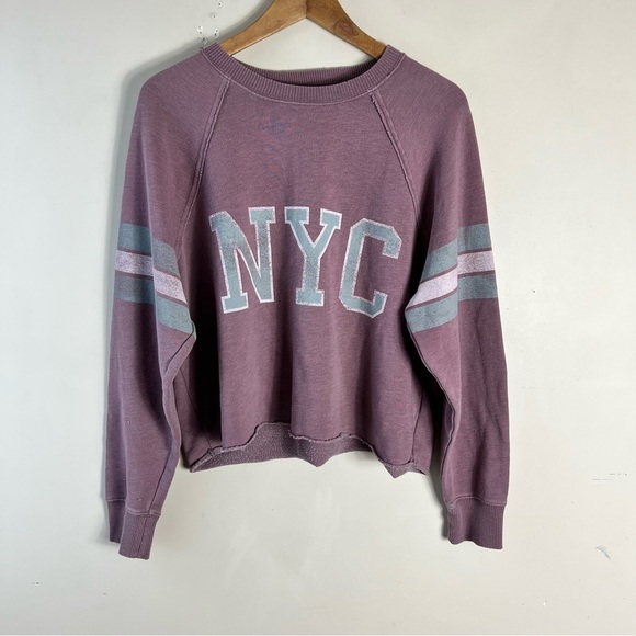Aerie Sweater Size Medium Purple Cropped Oversized Slouchy NYC Pullover Cozy - Picture 5 of 9